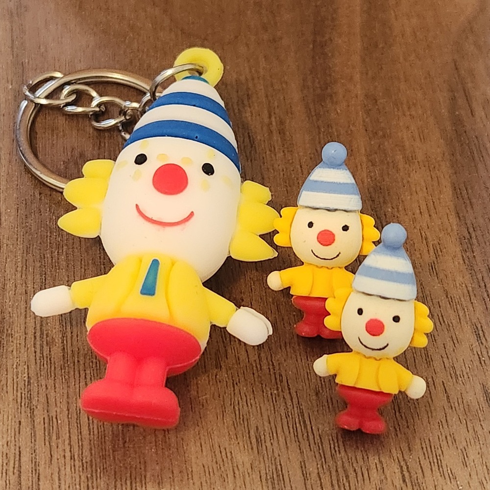 Clowncore Keychain and Stud Earrings Set‎ Yellow Red Blue Circus Handmade